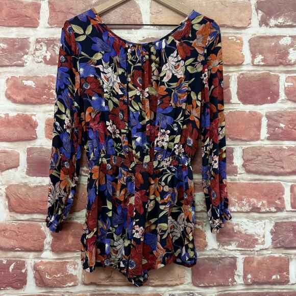 Band of Gypsies Shorts Romper Women's Large Floral Long Sleeve Boho Chic Casual - Picture 4 of 8